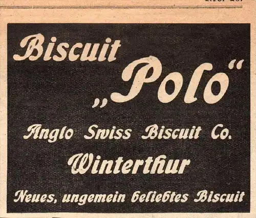 original Werbung - 1911 - BISCUIT Polo , Anglo Swiss Biscuit in Winterthur !!!
