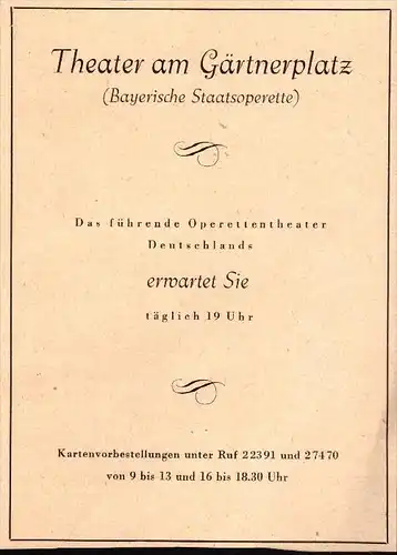 original Werbung - 1942 - Theater am Gärtnerplatz , Staatsoperette , Operette !!!
