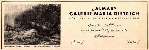 original Werbung - 1942 - ALMAS , Galerie Maria Dietrich in München , Gemälde , Kunst , Malerei !!!