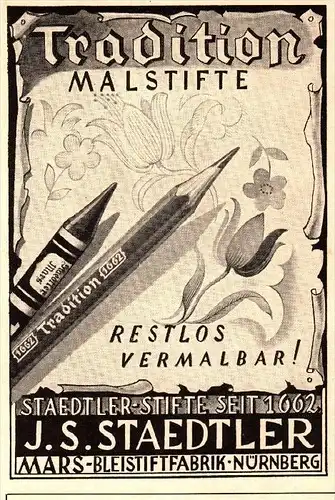 original Werbung - 1942 - Mars - Malstifte , J.S. Staedtler , Bleistiftfabrik , Bleistifte !!!