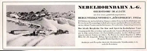 original Werbung - 1942 - Nebelhornbahn in Oberstdorf i. Allgäu , Höfatsblick !!!