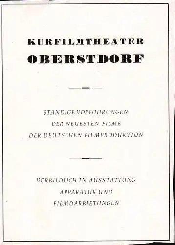 original Werbung - 1942 - Kurfilm-Theater in Oberstdorf i. Allgäu , Film , Kino !!!