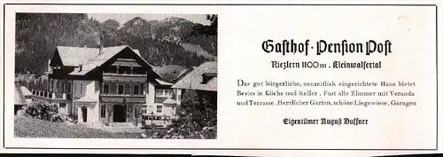 original Werbung - 1942 - Gastgof und Pension Post in Riezlern , August Duffner , Kleinwalsertal !!!