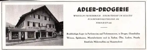 original Werbung - 1942 - Adler Drogerie in Oberstdorf i. Allgäu !!!