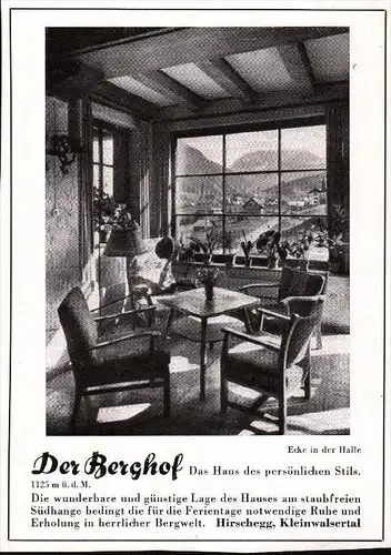 original Werbung - 1942 - Der Berghof , Hirschegg - Kleinwalsertal !!!