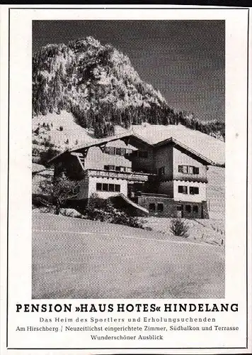 original Werbung - 1942 - Pension , Haus Hotes in Bad Hindelang  !!!