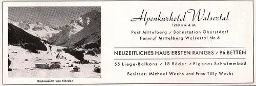 original Werbung - 1942 - Kurhotel Walsertal in Mittelberg , Oberstorf , M. Wechs !!!