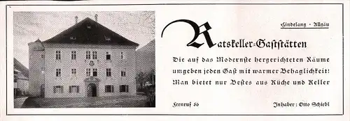 original Werbung - 1942 - Ratskeller , Gaststätte in Bad Hindelang , Otto Schiebl , Allgäu !!!