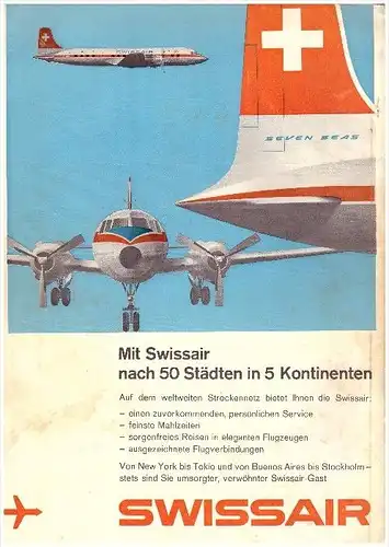 original Werbung / Reklame - 1959 -  Swissair , Flugzeuge , Flugzeug ,  A4 Seite !!!