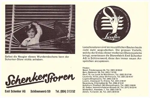 original Werbung / Reklame - 1959 - Emil Schenker in Schönenwerd / SO , Luxaflex , Lamellen !!!