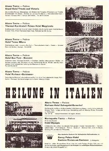 original Werbung / Reklame - 1959 - Hotel , Abano Terme , Padova , Heilung in Italien , A4 Seite !!!