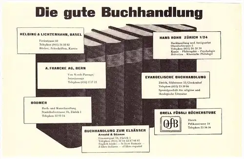 original Werbung / Reklame - 1959 - Buchhandlung , Bodmer , Füssli , Zürich , Basel , Bücher  !!!