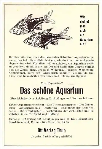 original Werbung / Reklame - 1959 - Das schöne Aquarium , Ott Verlag in Thun , Fische , Fred Hagenbüchli , Bücher  !!!