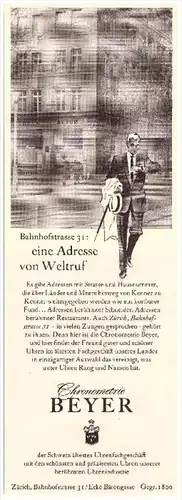 original Werbung / Reklame - 1959 - Chronometrie Beyer  ,  Zürich Bahnhofstrasse , Uhren , Uhrmacher !!!