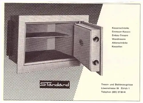 original Werbung / Reklame - 1959 - Tresore , Zürich , Geldschrank , Panzerschrank , Tresor  !!!