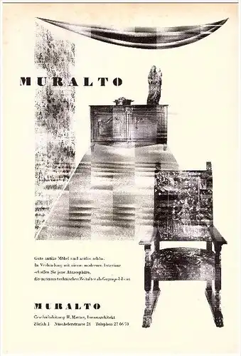 original Werbung / Reklame - 1959 - Muralto ,  H. Matter in Zürich , Architekt , Architektur , antike Möbel , A4 Seite !