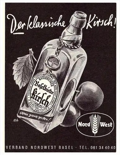 original Werbung - 1959 - Baselbieter Kirsch , Likör , Alkohol , Basel , Brennerei , Nordwest !!!