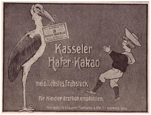 original Werbung - 1908 - Kasseler Hafer Kakao , Kassel , Schokolade , Storch , Kinderarzt !!!