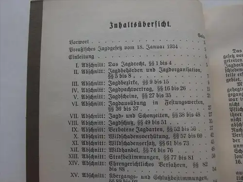 Preußisches Jagdgesetz vom 18. Januar 1934 , Jagdschutzverein , Jagd , Jäger , Preußen !!!