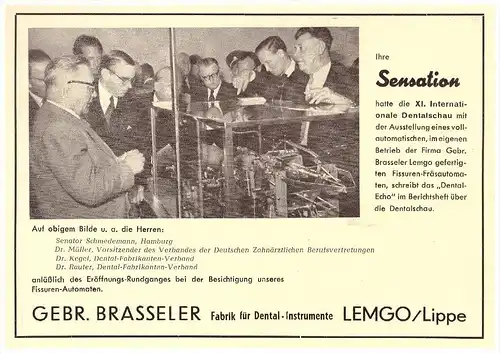original Werbung - 1951 - G. Brasseler in Lemgo a. Lippe , Sensation , Zahnarzt , Stomatologe , Dental !!!
