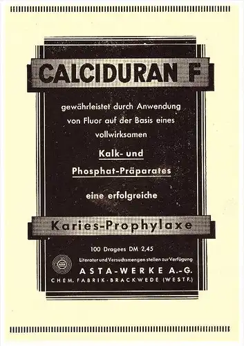 original Werbung - 1951 - Asta-Werke in Brackwede b. Bielefeld , Zahnarzt , Stomatologe , Dental !
