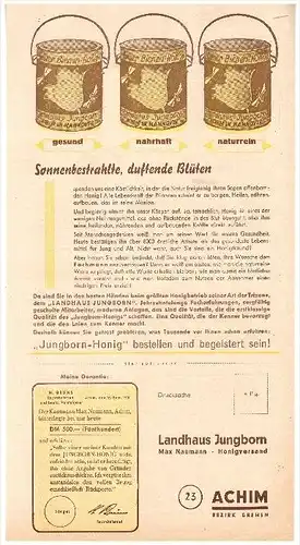original Werbung - 1951 - Honig von Landhaus Jungborn , Max Naumann in Achim , Imkerei , Imker !!!