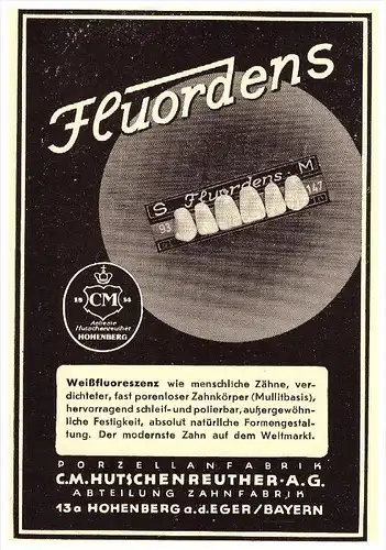 original Werbung - 1951 -C. Hutschenreuther in Hohenberg a.d. Eger , Porzellanfabrik , Zahnarzt , Stomatologe , Dental !