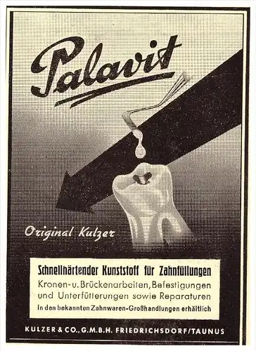 original Werbung - 1951 - PALAVIT -  Kronen , Kulzer & Co in Friedrichsdorf / Taunus ,Zahnarzt , Stomatologe , Dental !!