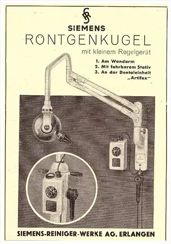 original Werbung - 1951 - Röntgenkugel Siemens , Erlangen , Zahnarzt , Stomatologe , Dental !!!