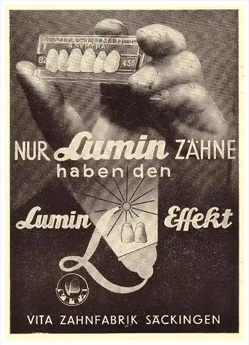 original Werbung - 1951 - LUMIN Zähne , Zahnfabrik in Säckingen , Zahnarzt , Stomatologe , Dental !!!