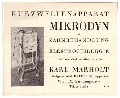original Werbung - 1947 - Karl Marholt in Wien m Röntgen , Zahnarzt , Stomatologe , Zähne , Dental !!!