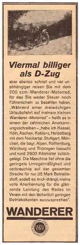 original Werbung - 1929 - WANDERER , Werk in Schönau b. Chemnitz , Motorrad , Motorräder !!!