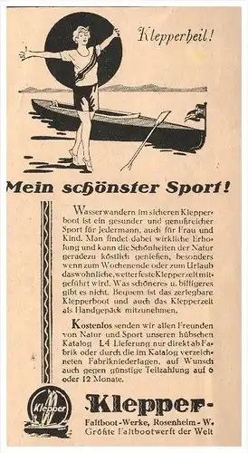 original Werbung - 1929 - Klepper , Zelte , Faltboot-Werke in Rosenheim , Werft , Kanu , Kajak !!!