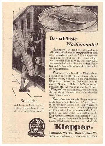 original Werbung - 1929 - Klepper , Zelte , Faltboot-Werke in Rosenheim , Werft !!!