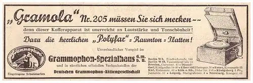 original Werbung - 1929 - GRAMOLA Grammophon , Kiel , Königsberg , Nürnberg !!!