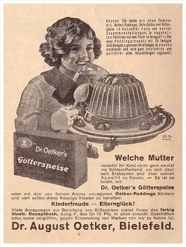original Werbung - 1929 - Dr. Oetker in Bielefeld , Götterspeise , Pudding !!!