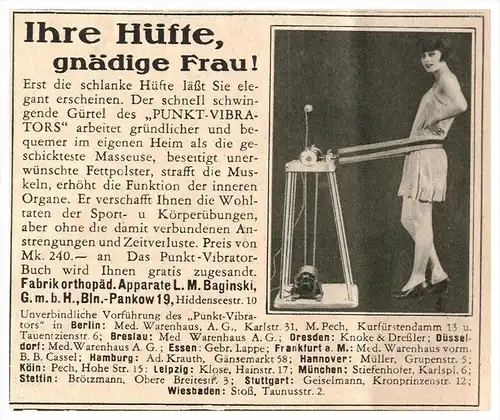 original Werbung - 1929 - Die Hüfte für die Frau , L. Baginski , Orthopädie !!!