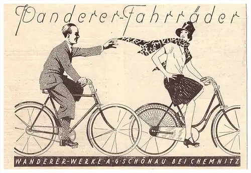 original Werbung - 1928 - Wanderer Fahrrad in Schönau b. Chemnitz , Fahrräder , bicycle !!!