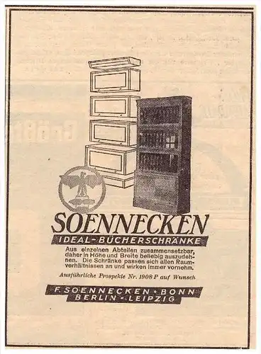 original Werbung - 1928 - SOENNECKEN - Bücherschränke , Schrank . Möbel , Bonn !!!