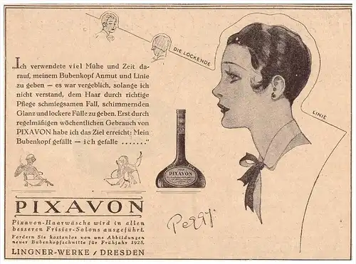 original Werbung - 1928 - PIXAVON , Lingner-Werke in Dresden , Haarwäsche , Friseur , Frisur !!!