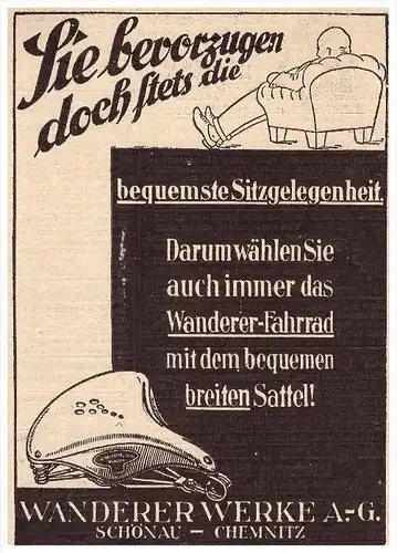 original Werbung - 1928 - WANDERER , Werk in Schönau b. Chemnitz , Motorrad , Motorräder !!!