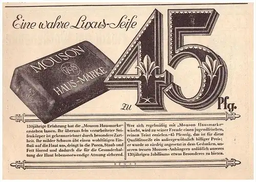 original Werbung - 1928 - MOUSON , Luxus-Seife !!!