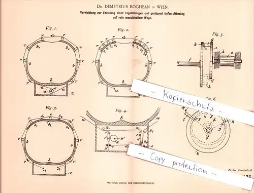 Original Patent - Dr. D. Boghean in Wien , 1898 , regelmäßige Athmung auf maschinellem Wege !!!