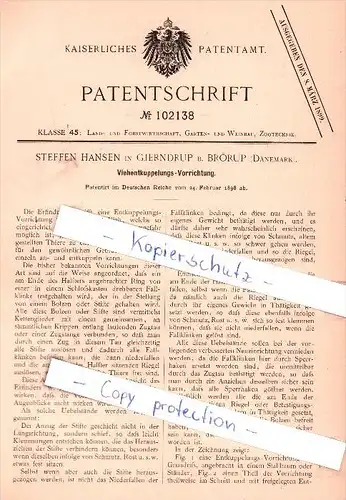 Original Patent - S. Hansen in Gjerndrup b. Brörup , Dänemark , 1898 , Vie hentkupplungs-Vorrichtung!!!