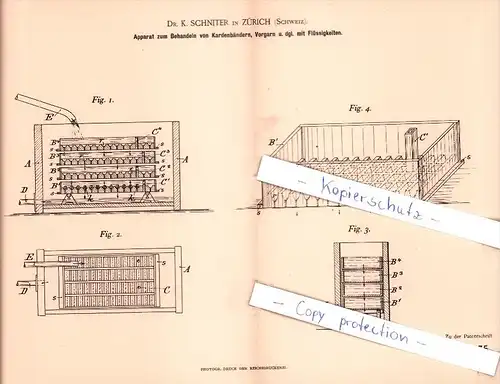 Original Patent - Dr. K. Schniter in Zürich , Schweiz , 1894 , Behandeln von Kardenbändern !!!