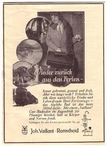 original Werbung - 1930 - Joh. Vaillant in Remscheid , Badeofen , Heizung !!!