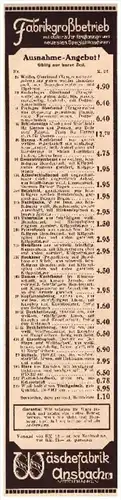 original Werbung - 1930 - Wäschefabrik Ansbach i. Mittelfranken , Wäscherei !!!