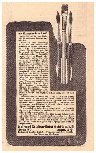 original Werbung - 1930 - Mal- und Zeichenunterricht GmbH , Stifte , Skizzenbuch , Pinsel !!!