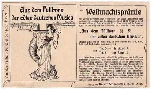 original Werbung - 1907 - Füllhorn der deutschen Musica , Robert Schneeweiss in Berlin , Musik !!!