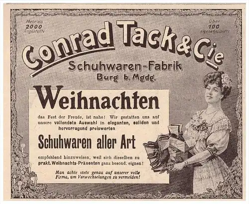 original Werbung - 1907 - Conrad Tack & Cie in Burg b. Magdeburg , Schuhfabrik , Schuhe !!!